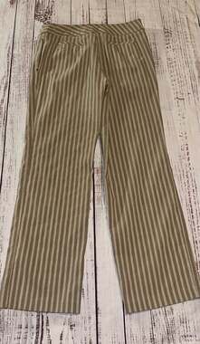 Beliza Women's Tan and White Striped Linen Blend Wide Leg Trousers Size 10